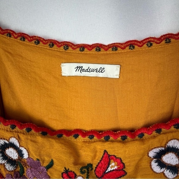 Madewell Yellow Embroidered Square Neck Short Sleeve Mini Dress S - Picture 5 of 5